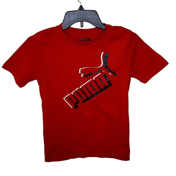 PUMA YOUTH RED AND BLACK SHORT SLEEVE CREW NECK T-SHIRT SIZE MEDIUM 10-12 - Picture 1 of 8